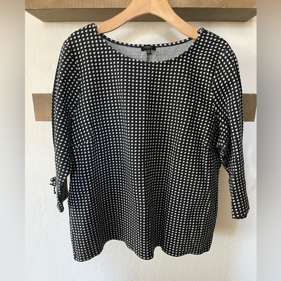 Talbots|Check Jacquard Knit Top in Black & White, Tie Details—Size 2X Petite - Picture 3 of 13